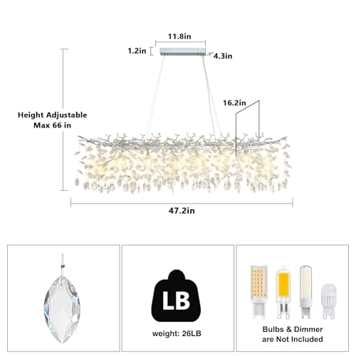 Modern Crystal Chandelier - 3000 Kelvin Dimmable