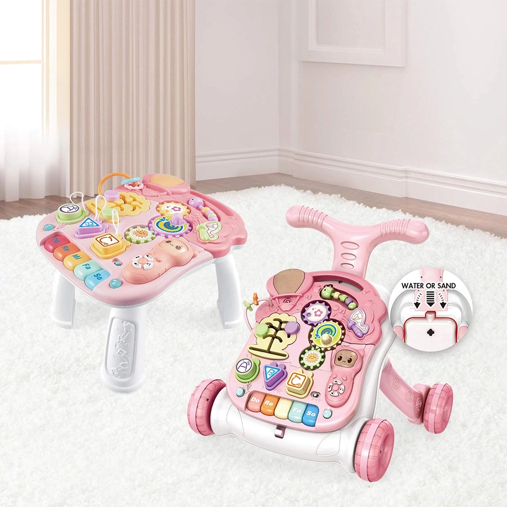 3-In-1 Baby Walker Rotating Chair & Table Playset - Pink Suitable for 6 months and above