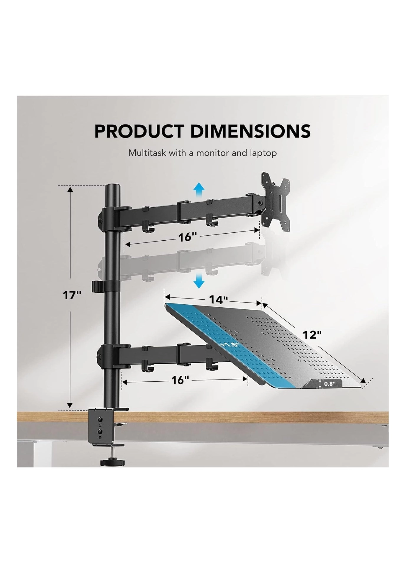 Single Monitor Arm Mount - 38 in 75x75mm 100x100mm