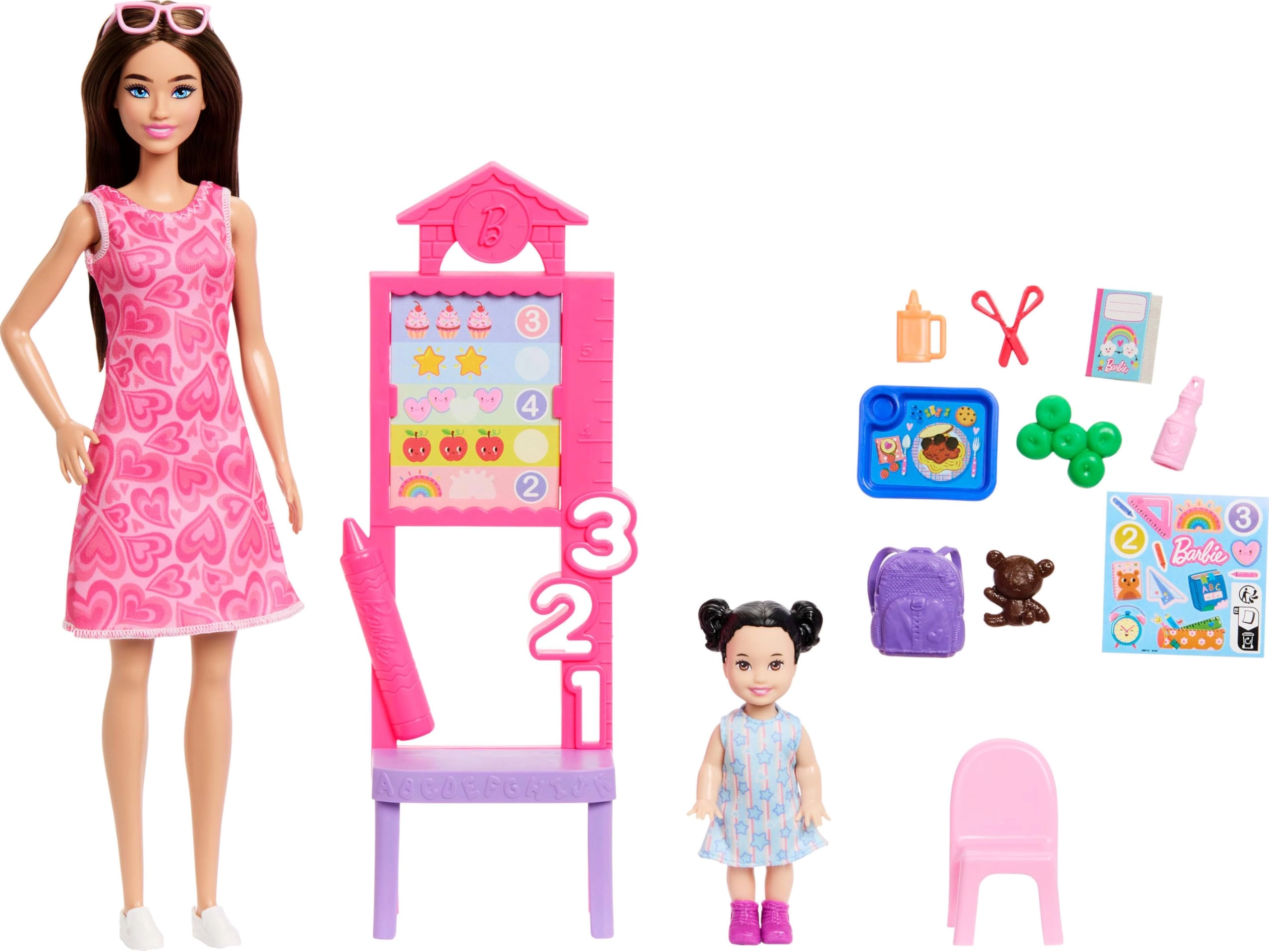 Barbie Teacher Doll - Brunette Printed Dress Ages 3+ Set