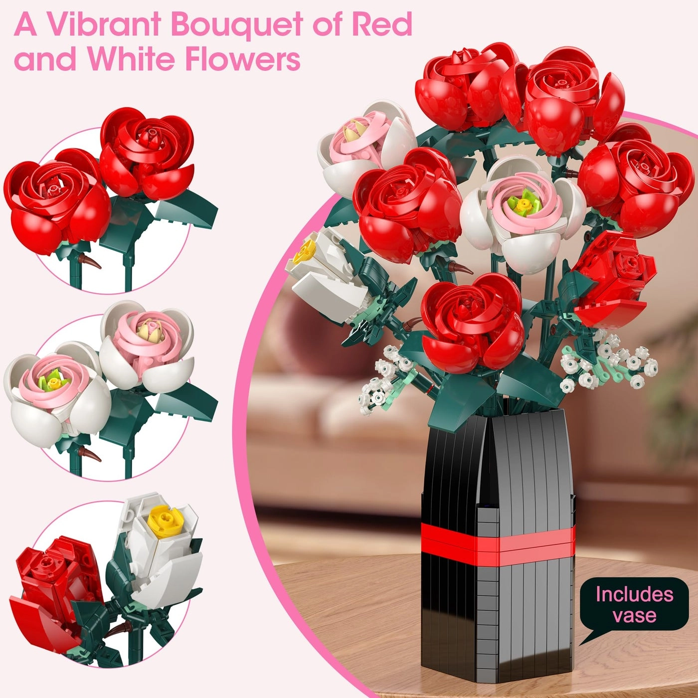Roses Building Set - Flower Bouquet with Vase