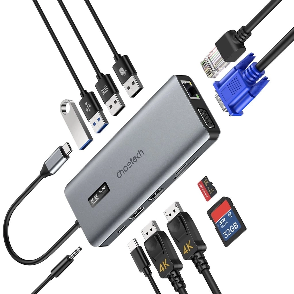 Choetech 12-in-1 USB-C Multiport Adapter - USB 3.0 4K