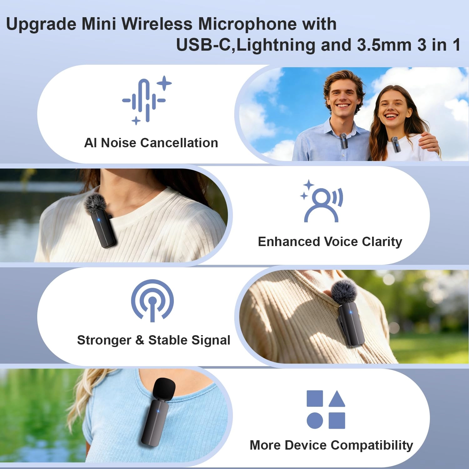 WM325 Wireless+Lightning+USB+3.5mm-Mini-Jack Microphone Pack