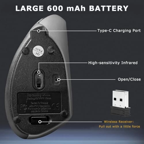 Vertical Ergonomic Optical Mouse - Bluetooth Wi-Fi