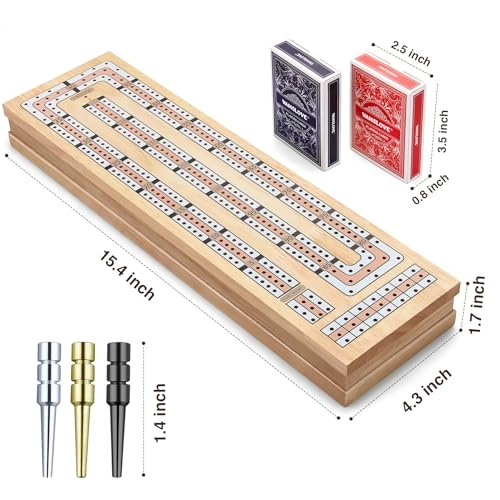 Cribbage Board - Magnetic 3-Track Scoreboard 9 Metal Pegs