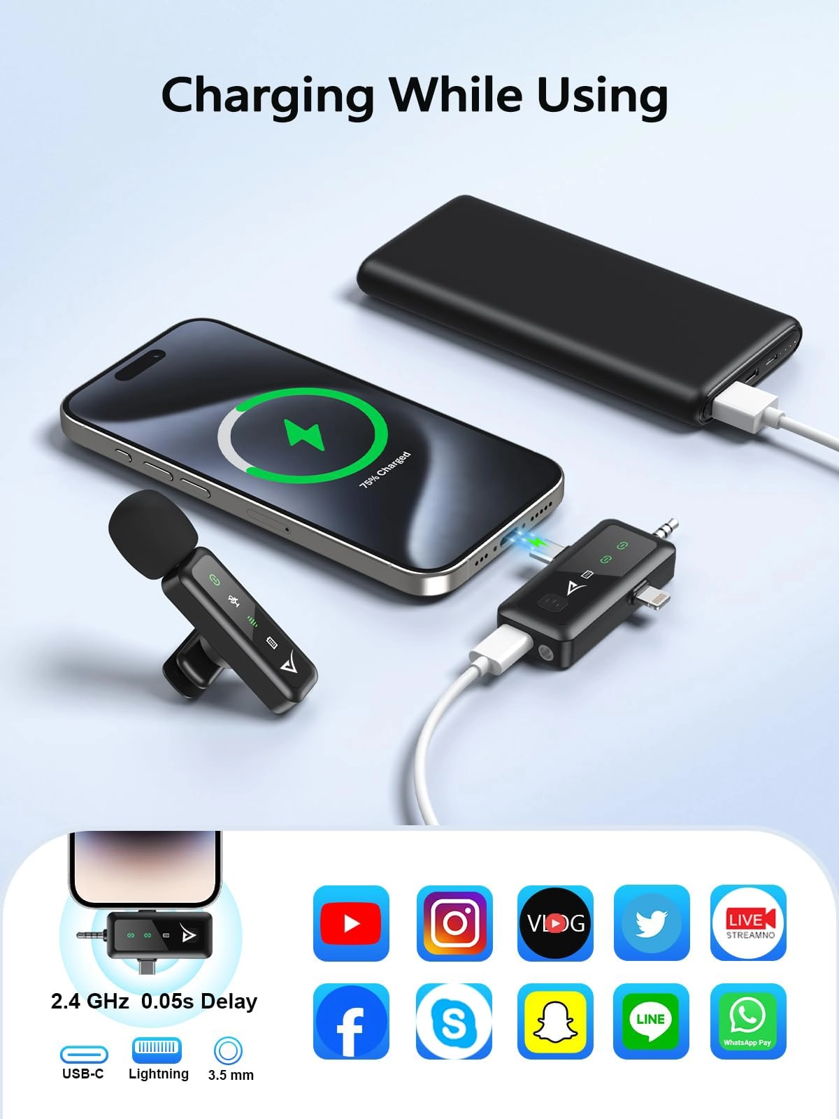 3 in 1 Lightning+USB+3.5mm-Mini-Jack+Wireless Microphone