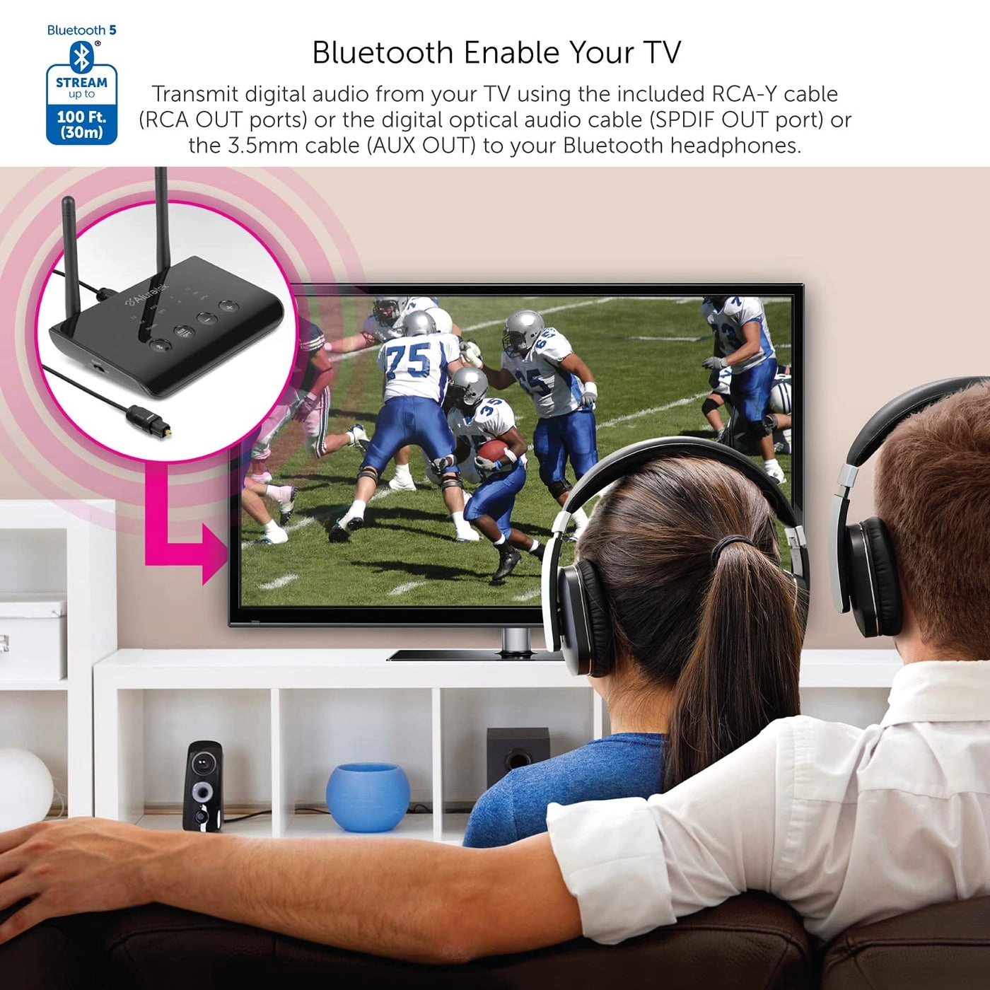 Bluetooth Audio Receiver - Low Latency Dual Antenna 100 Foot Range