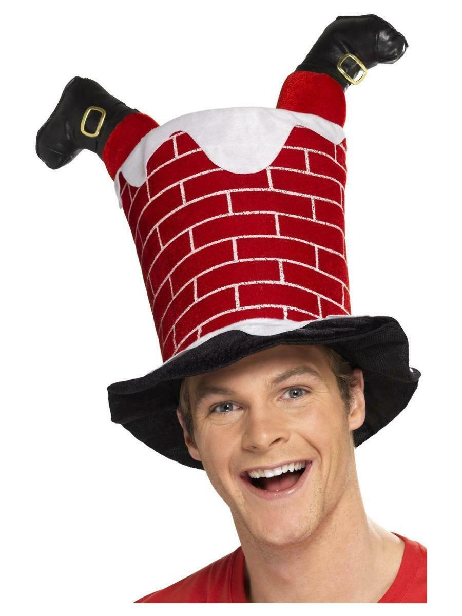 Party Zone Santa Stuck In Chimney Hat - men or women one size fits most