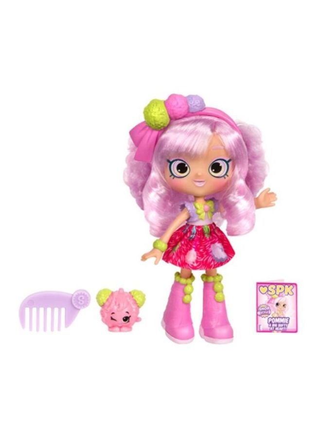 Shopkins Pommie Shoppie - 5.5inch + Pammy Pom Pom Shopkin + Shoppie Comb + Mini Spk Magazine + Doll Stand Ages 3+