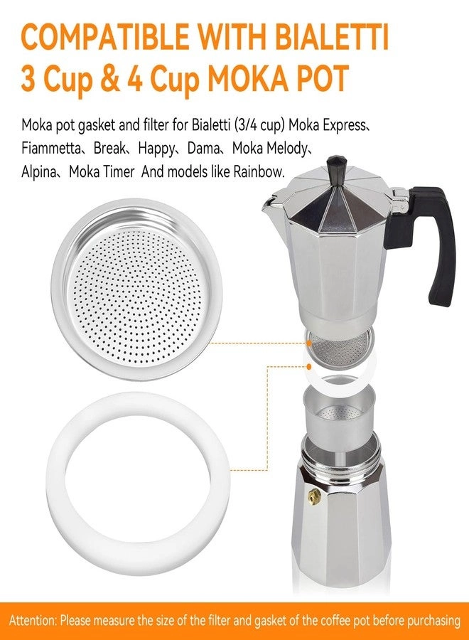 Moka Pot Replacement Gasket and Filter - 6PCS Gasket 2PCS Filter 3/4 Cup
