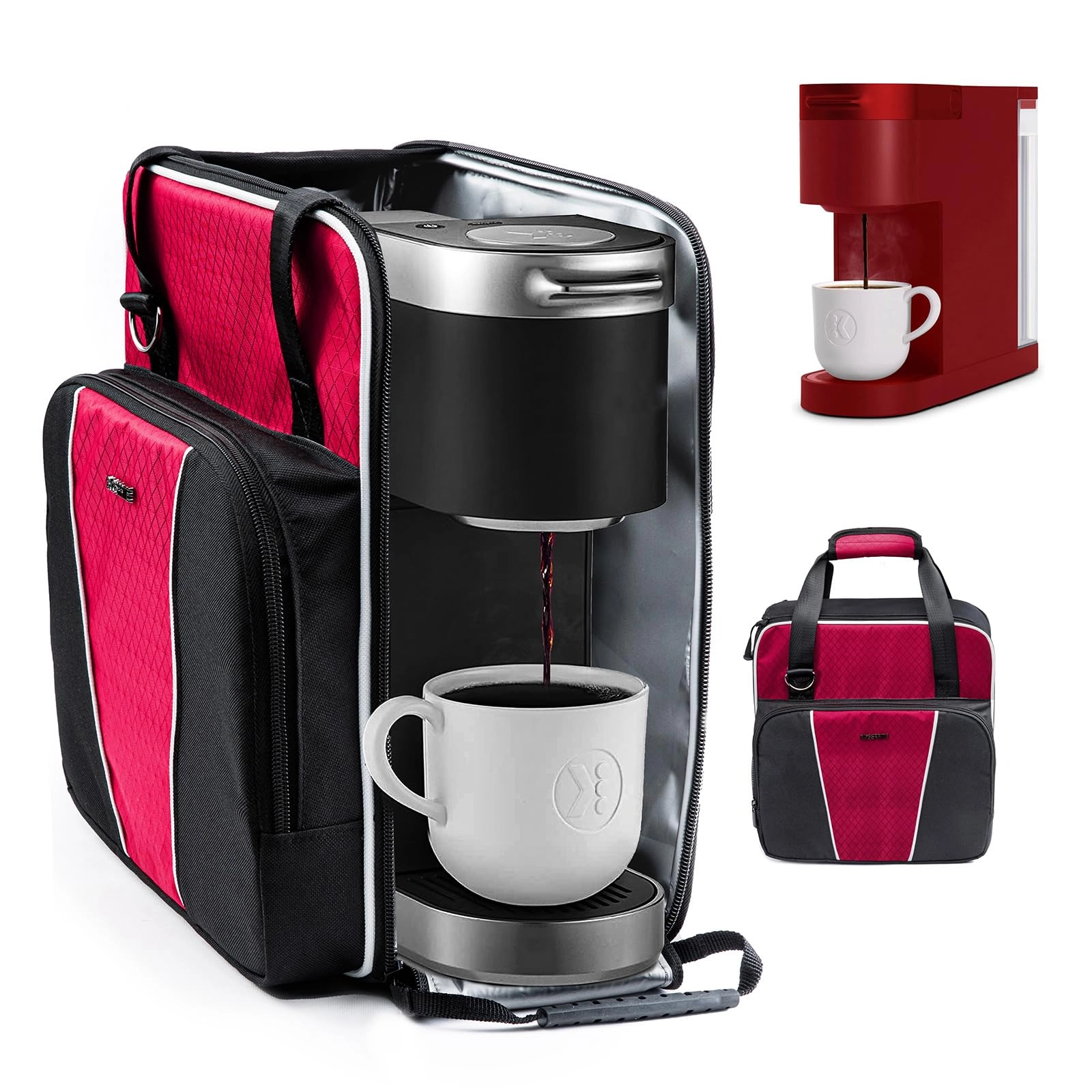 BAGSPRITE Travel Coffee Maker Bag - Fits K-Slim Red-Black