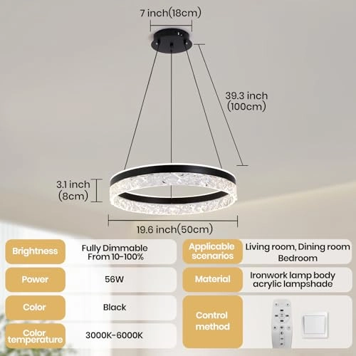 Round LED Chandelier - 3000K–6000K Dimmable