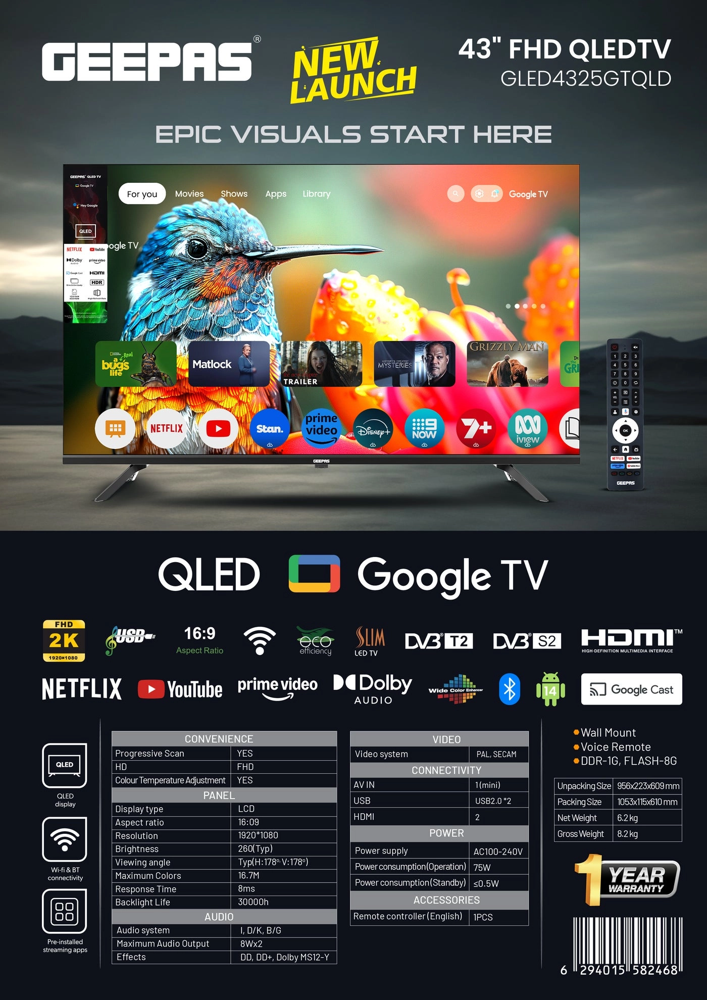 GEEPAS GLED4325GTQLD - 43-Inch