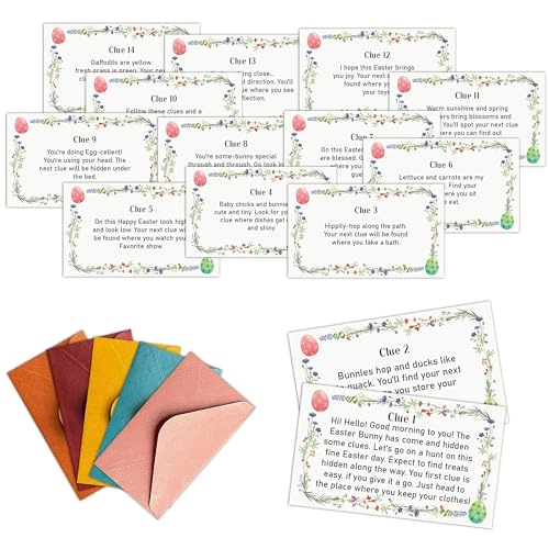 Easter Scavenger Hunt Game - 18 years and up 16 easter-style clue cards and 16 vintage-looking envelopes