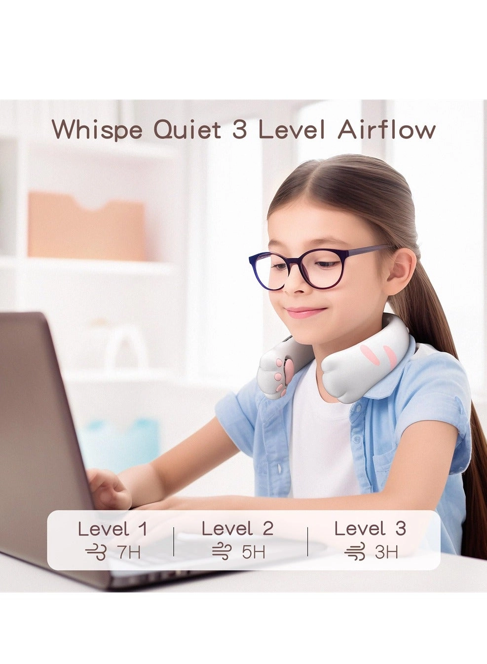 Portable Neck Fan - 2400mAh USB-C Rechargeable 3 Speeds