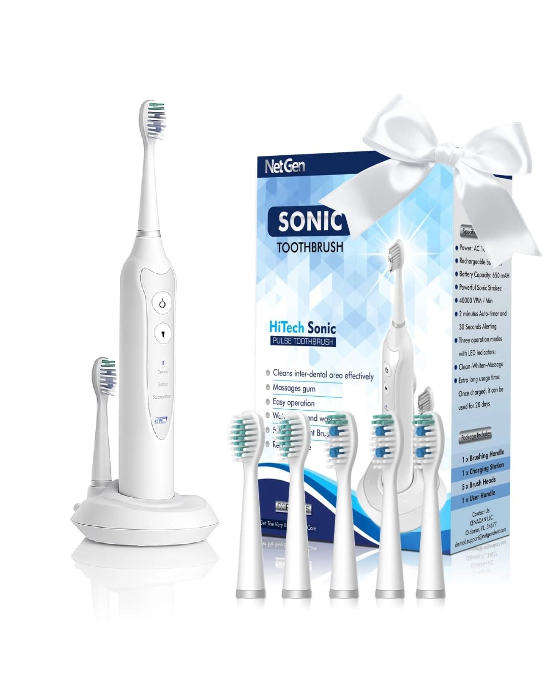 Sonic Toothbrush - 3 Brushing Modes 5 Replacement Heads Inductive Charging