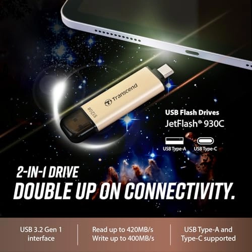 JetFlash 930C - USB 3.2 Gen 1 128GB USB Type-A and Type-C