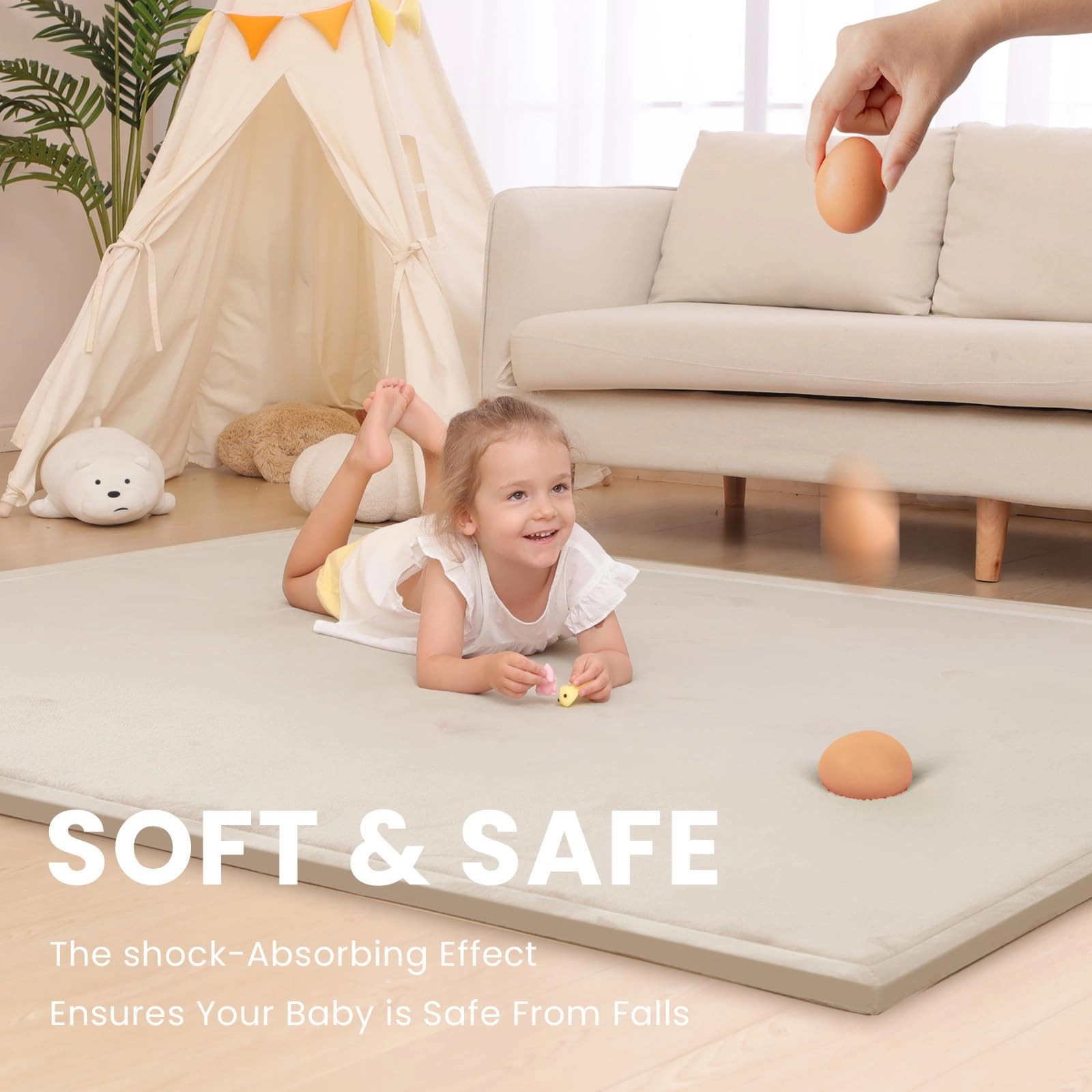 Baby Activity Play Mat - 79"x118" 1.3" Thick Cream