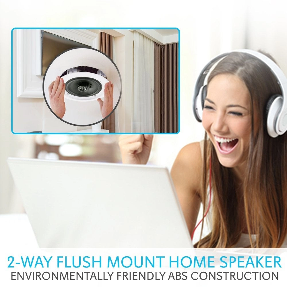 Pair 8" Bluetooth Flush Mount In-wall In-ceiling 2-Way Universal Home Speaker System - 250 Watts