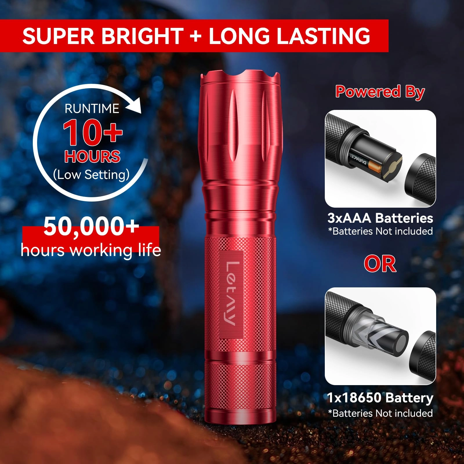 Tactical Flashlight - 2 Pack 2000lm