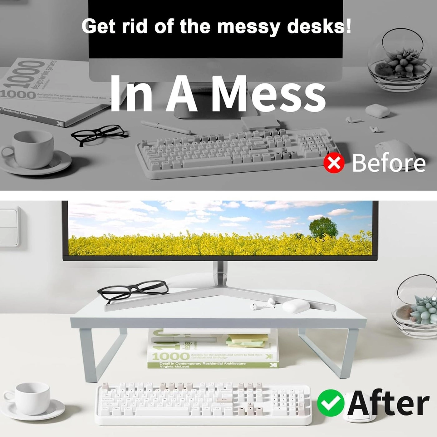 Stable Wood Computer Monitor Stand - Anti-Slip Desk Organizer