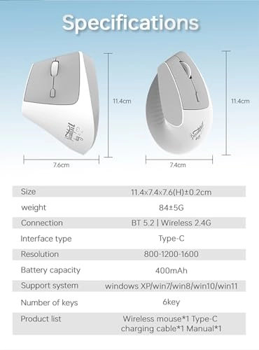 Ergonomic Wireless Mouse - Bluetooth USB