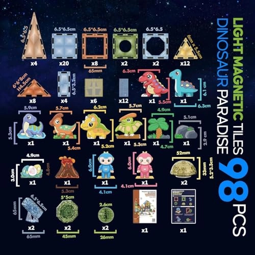 Light Diamond Magnetic Tiles - Dinosaur 98pcs