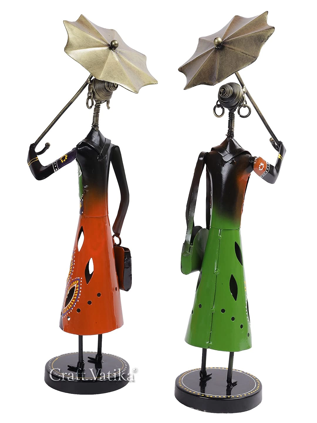 Metal Fashion Dolls with Umbrella Statue - Iron