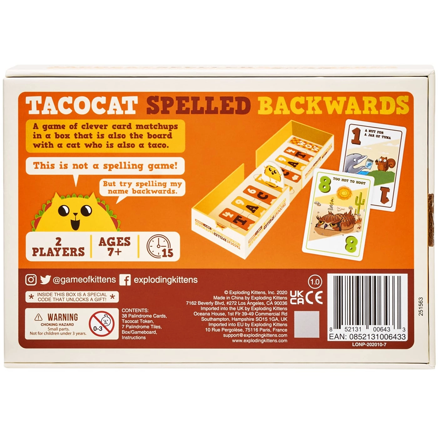 Exploding Kittens: Tacocat Spelled Backwards - Card Game