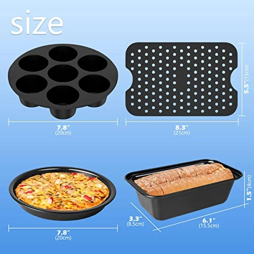 Air Fryer Loaf Pan + Air Fryer Pizza Pan + Steamer Rack + Skewer Rack + Egg Bite + Silicone Mat + Oil Brush + Silicone Spatula + Food Tong - Food-safe Grade Silicone, 304 Stainless Steel 9 piece(s)