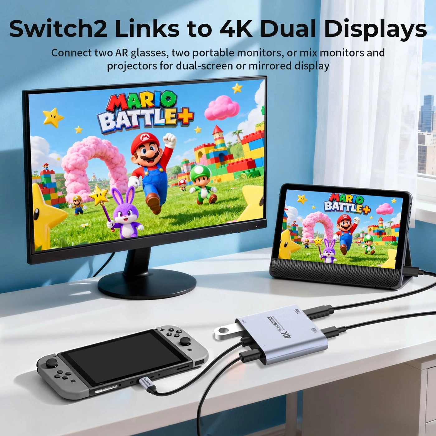 4-in-1 Dual USB-C Display Hub - 4K@60Hz 100W PD USB 3.0 5Gbps