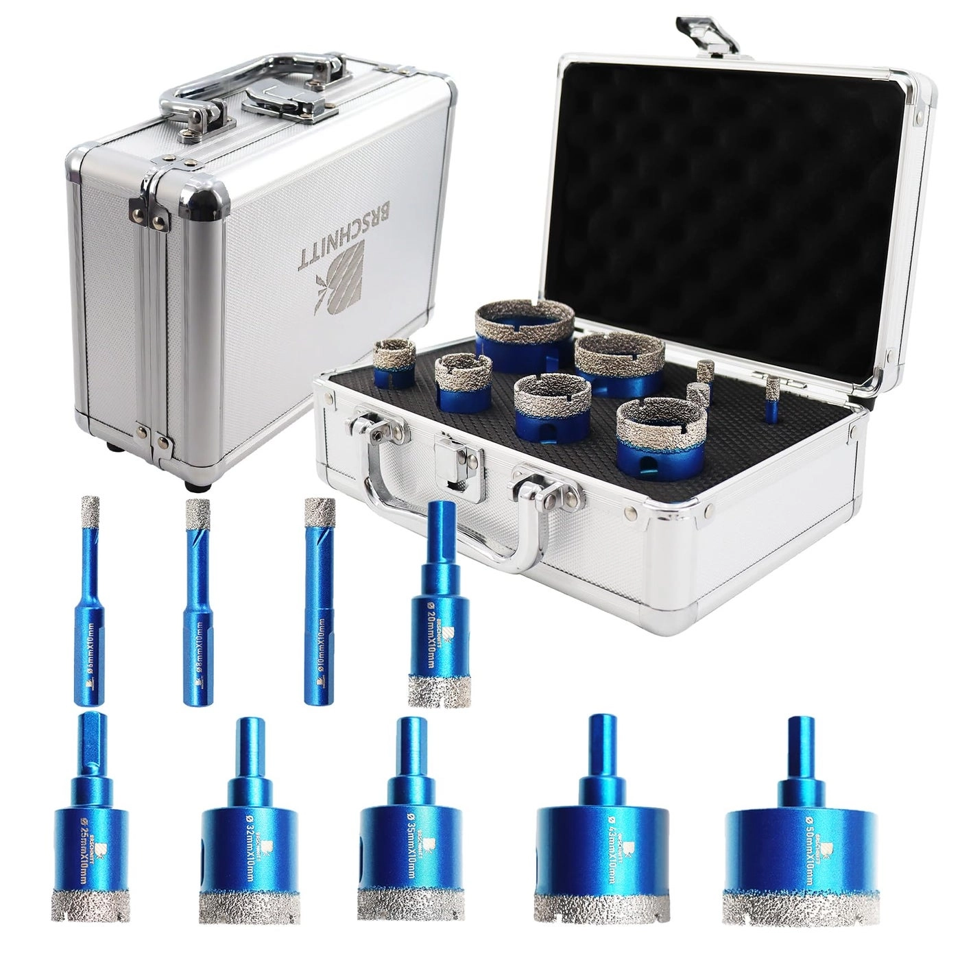 BRSCHNITT Diamond Core Drill Bit Set - 6 8 10 20 25 32 35 43 50mm Porcelain Tile Ceramic Marble Granite