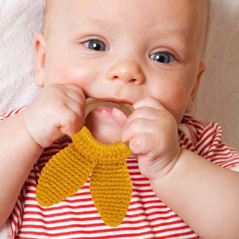 Amigurumi Wooden Ring Teether - Beech wood 100% Cotton Yarn