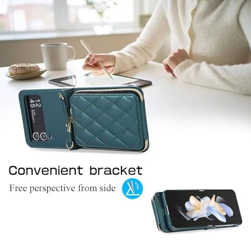 Miagon Case - Faux Leather Zipper Purse Wallet Phone Cover for Samsung Galaxy Z Flip4