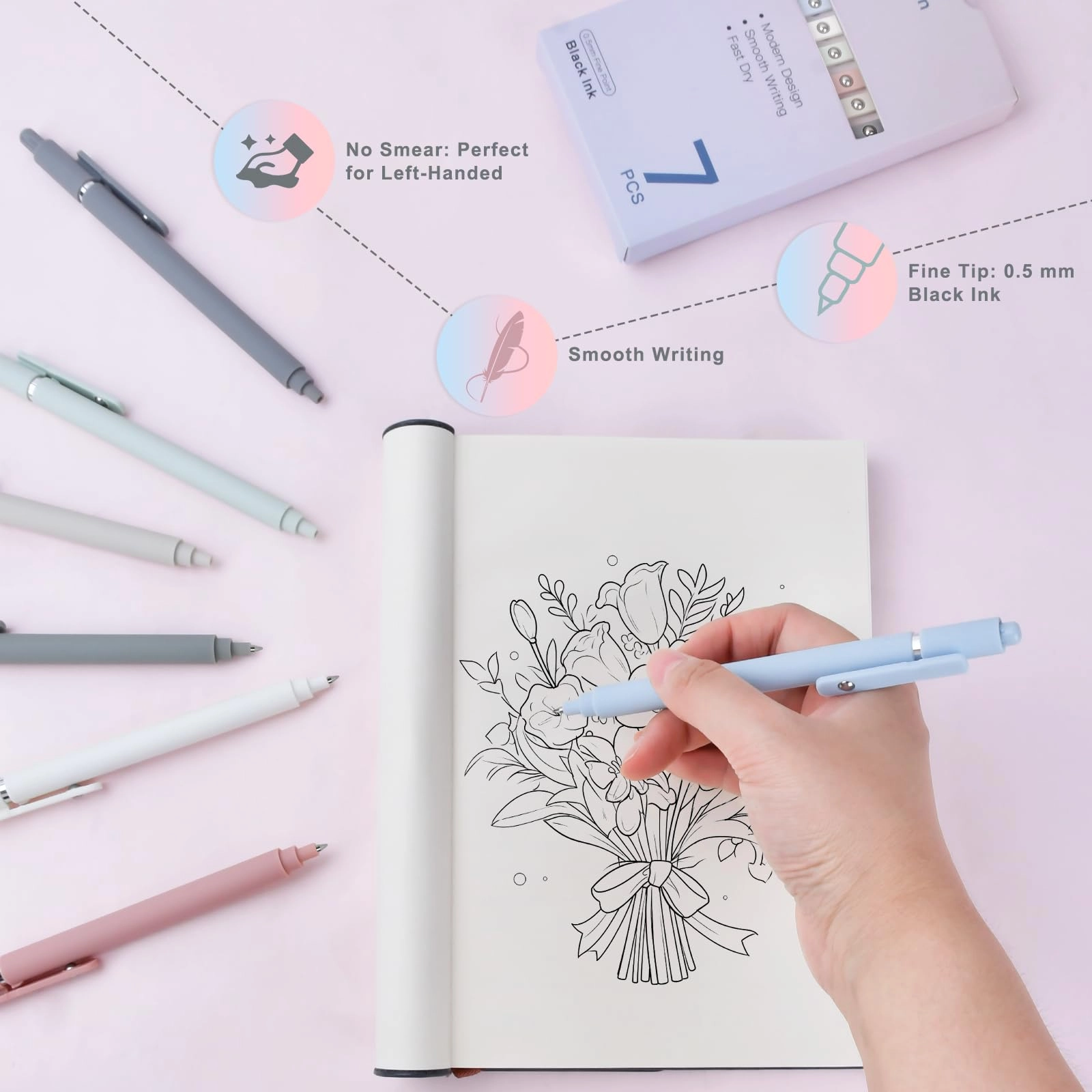 Gel Pens - 7 Pcs 0.5mm