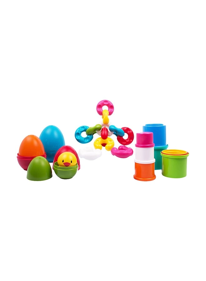 Link Stack & Nest Toy Set - 6 -18 Month with 8 Stacking drums 4 nesting eggs and 1 chick and 12 chain links