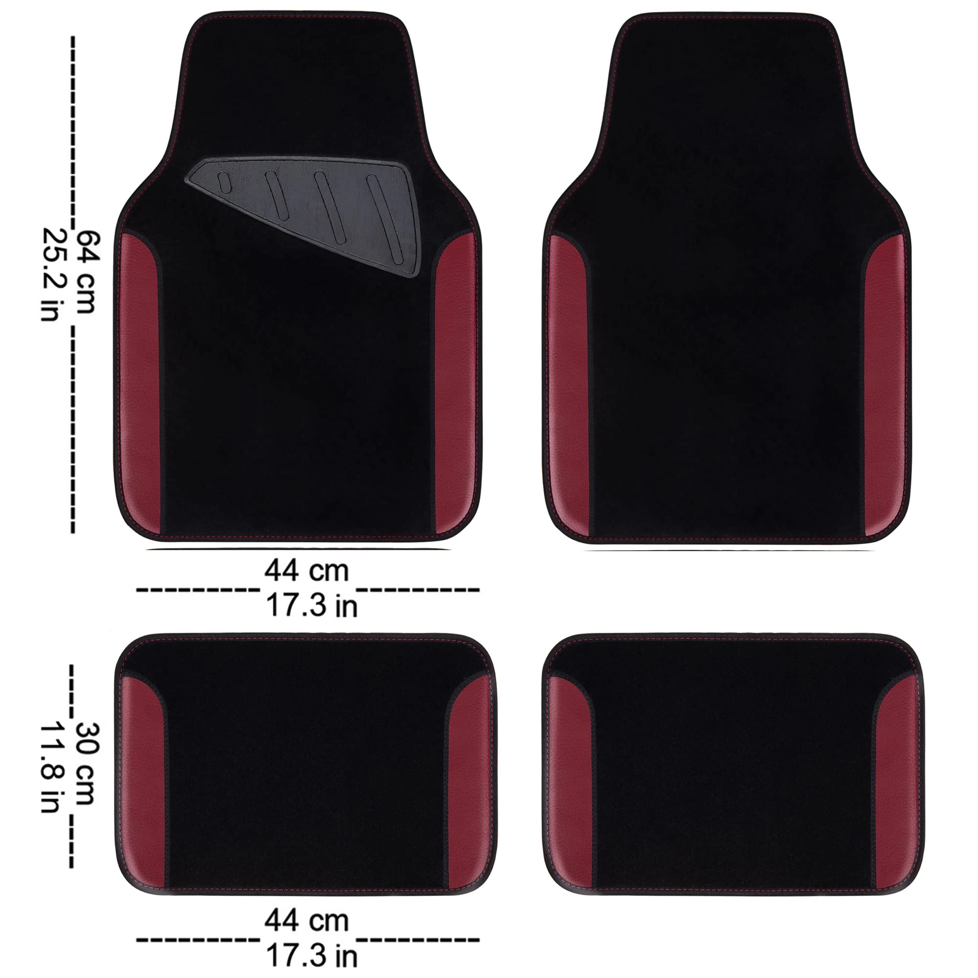 Universal Fit Car Floor Mats - Set of 4pcs Black and Burgundy