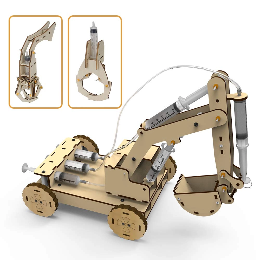 Mini Tudou Wooden Excavator - 3D Air Pressure System 3 Replaceable Gripper
