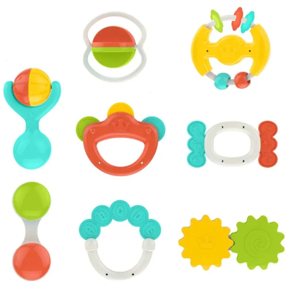 huanger Baby Rattles And Teether Toy Set - Suitable for 0 month & above BPA-free, non-toxic, and baby-safe materials 8Pcs