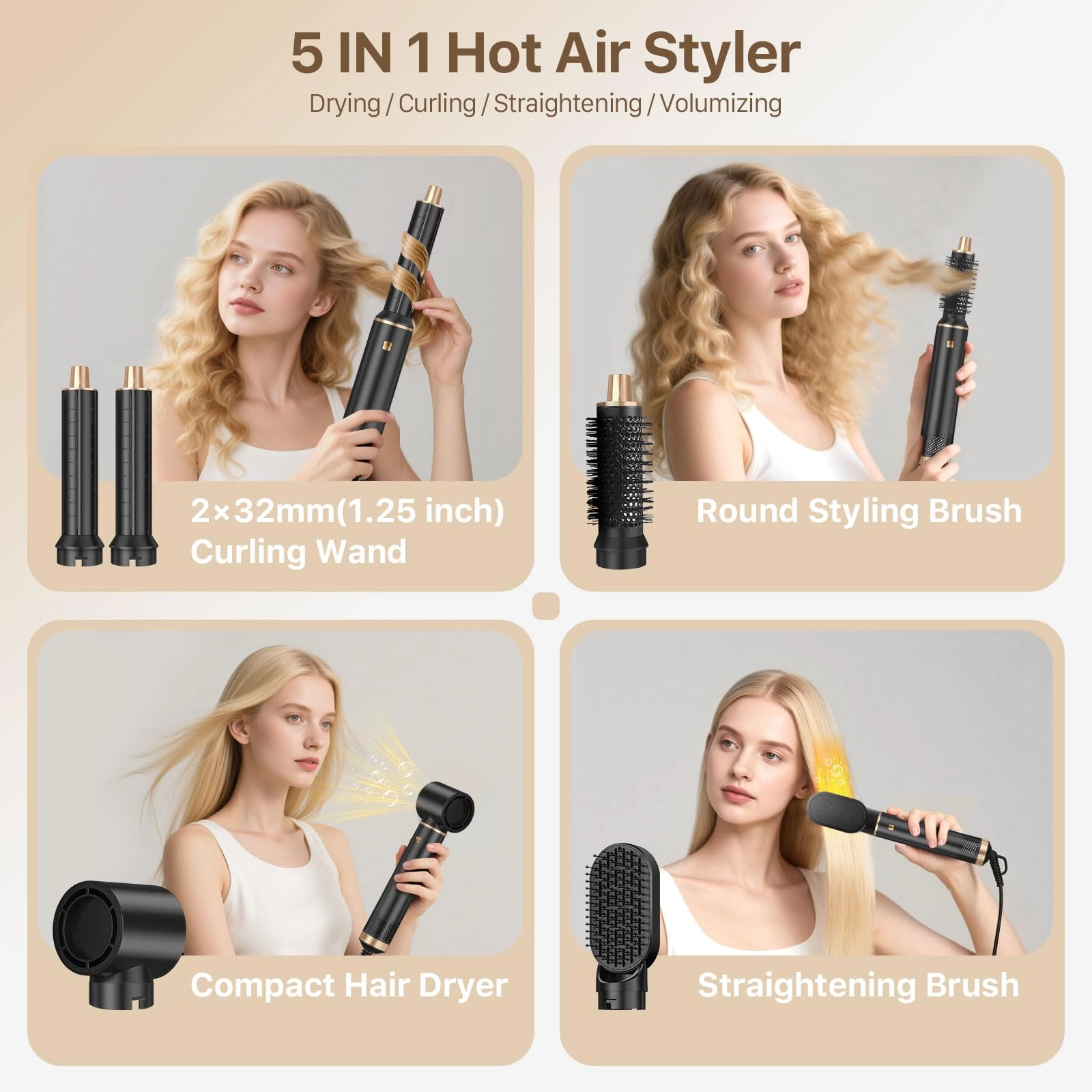 Hot Air Styler Brush Set - 5 in 1 800W 3 Level