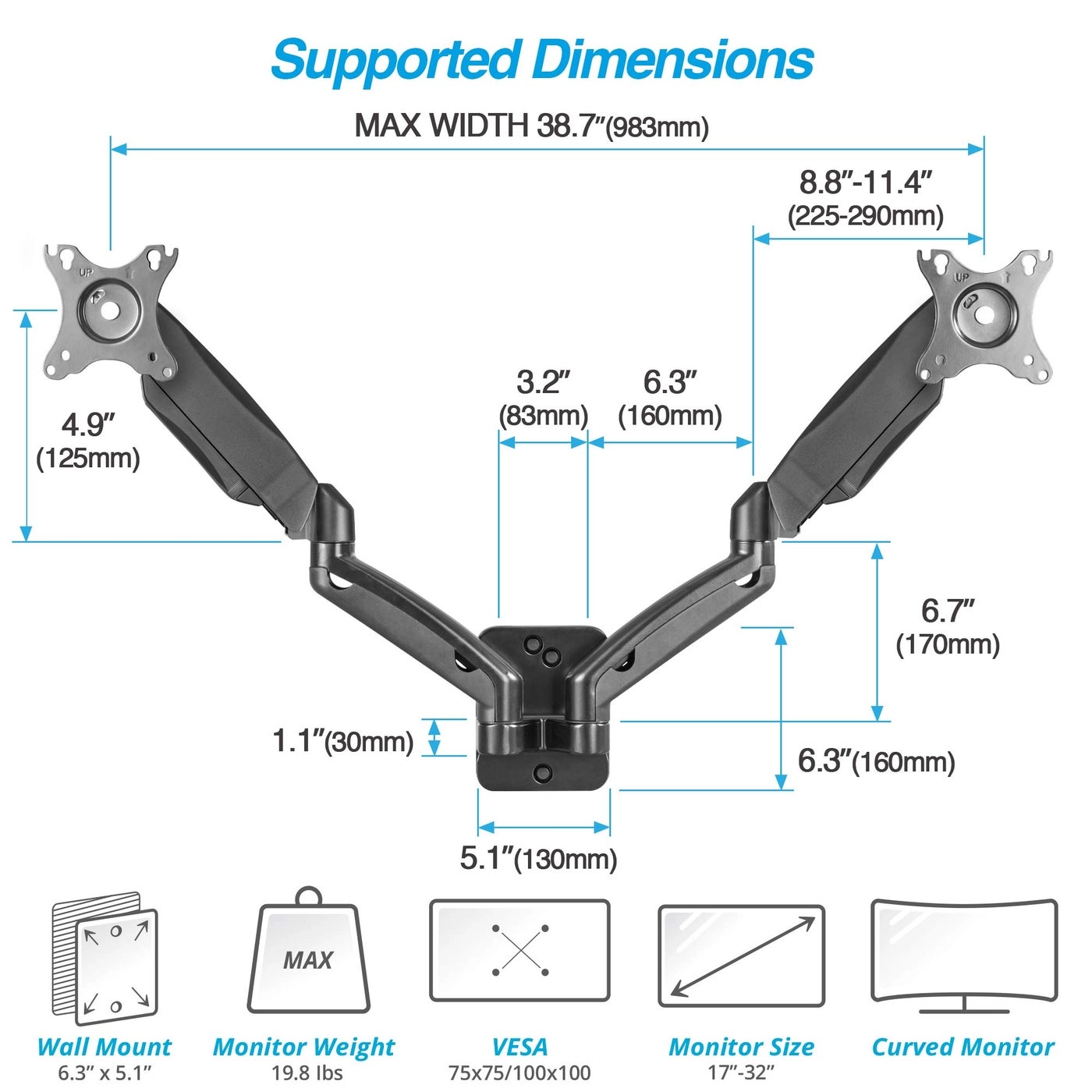 DM29-1 - Dual 17"-32" VESA 75x75mm or 100x100mm