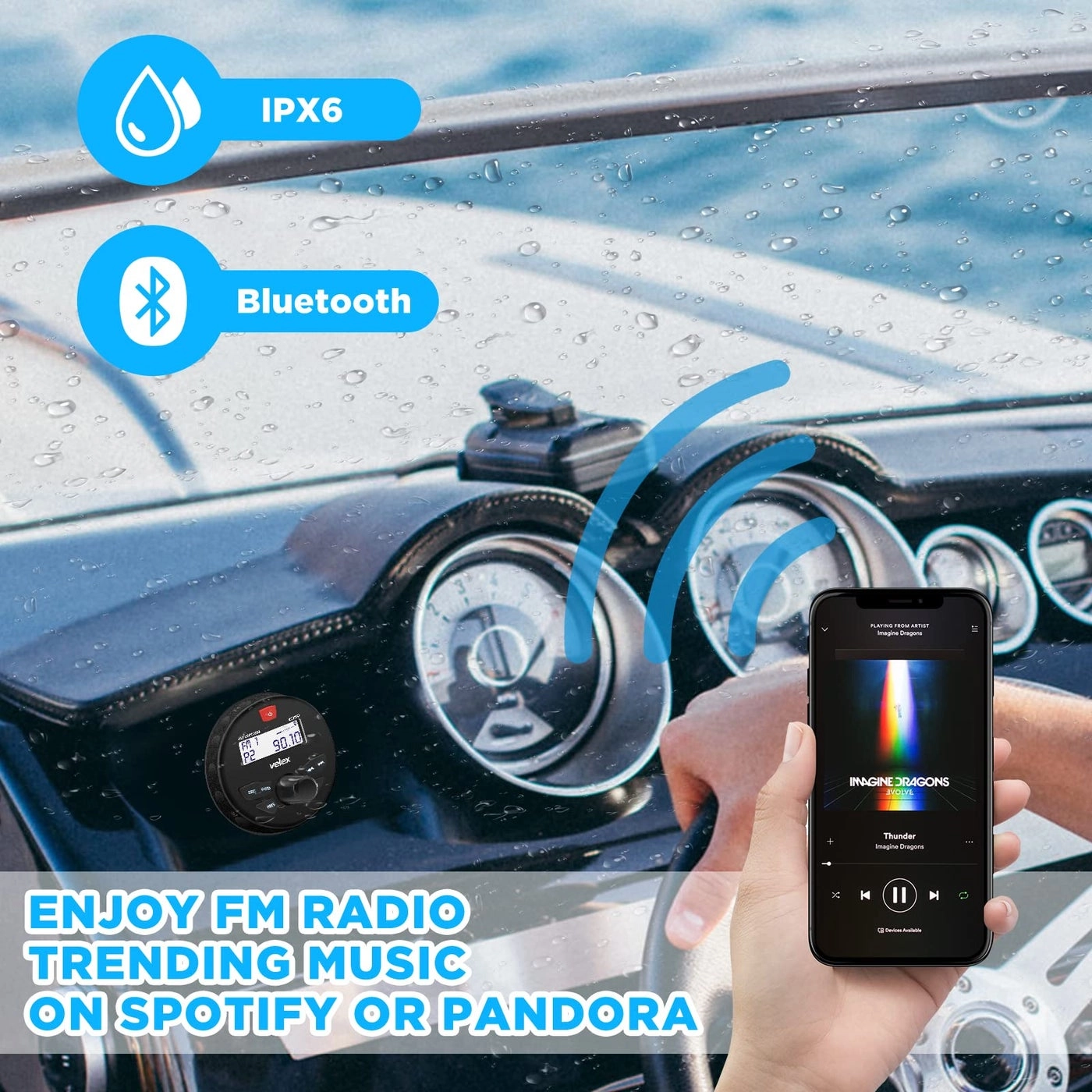 Marine Stereo - Bluetooth MP3 + Speaker - 2 x 6.5 Inch Black + Antenna