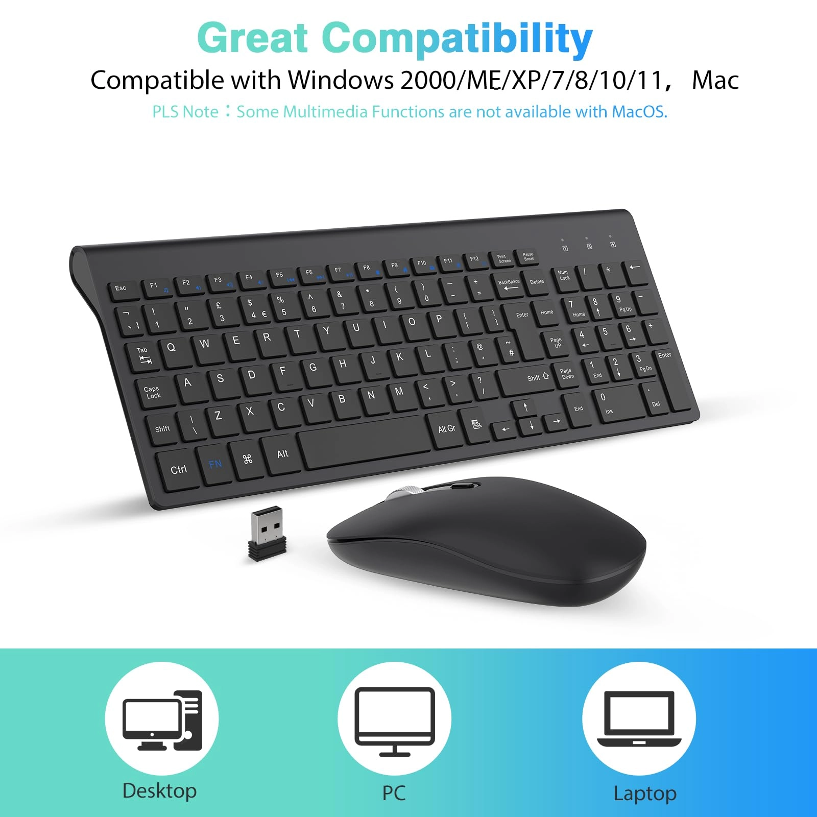 Wireless Keyboard Mouse Combo - UK Wireless