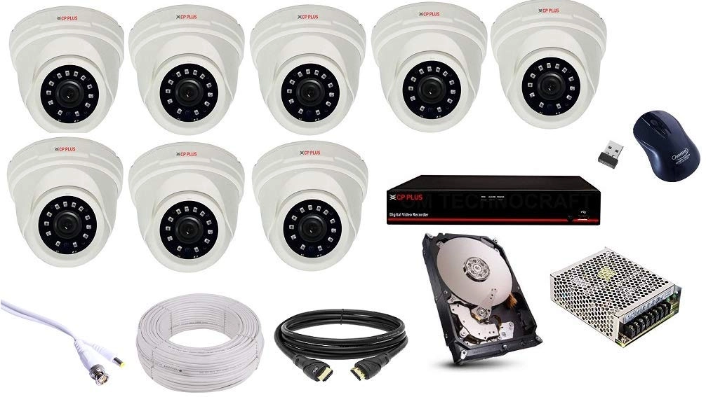 CP Plus Dome - 2.4MP + HDD - 1TB + 90M Wire + 8 Channel DVR + 8 Channel Power Supply + Wireless Mouse