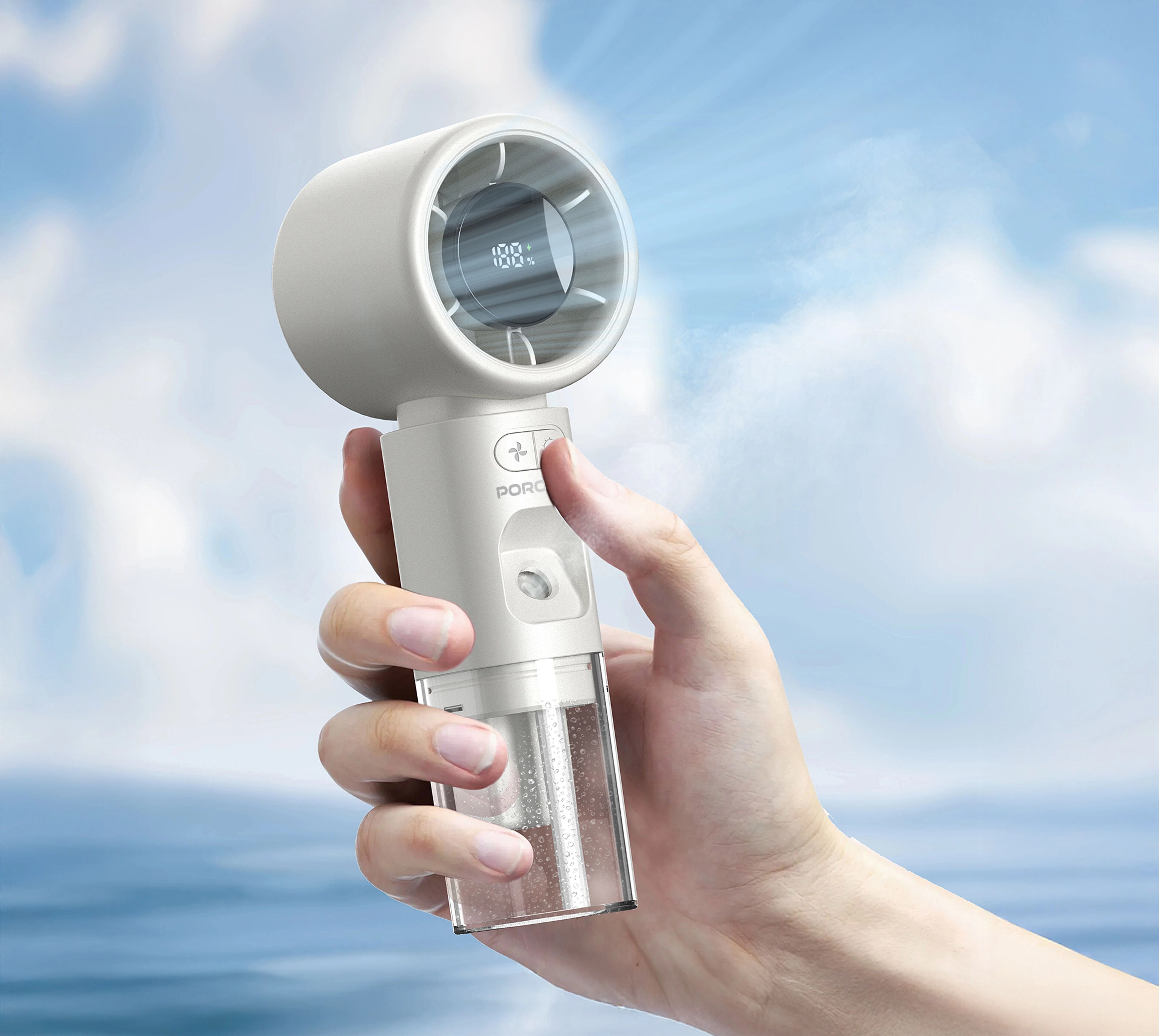 Lifestyle Cool & Hydrate Mini Fan and Humidifier - 2000mAh 100-Level Speed Control LED Digital Display