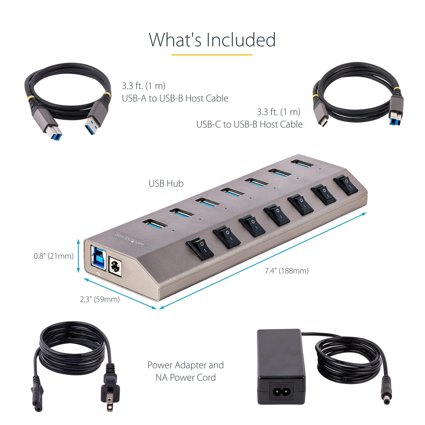 7-Port Self-Powered USB-C Hub - USB-C & USB-A
