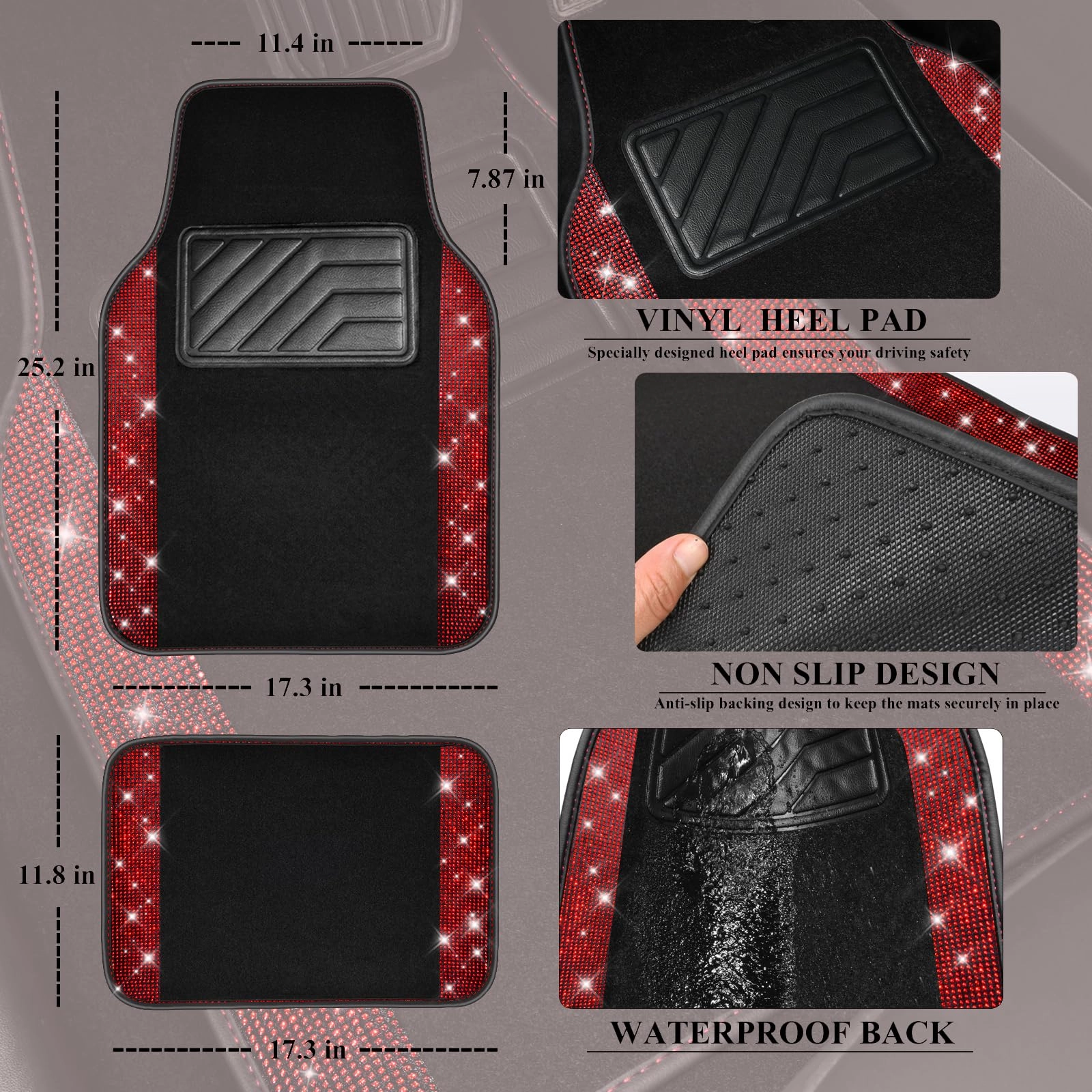 Bling Diamond Car Mats - 4.0 Count Universal Fit