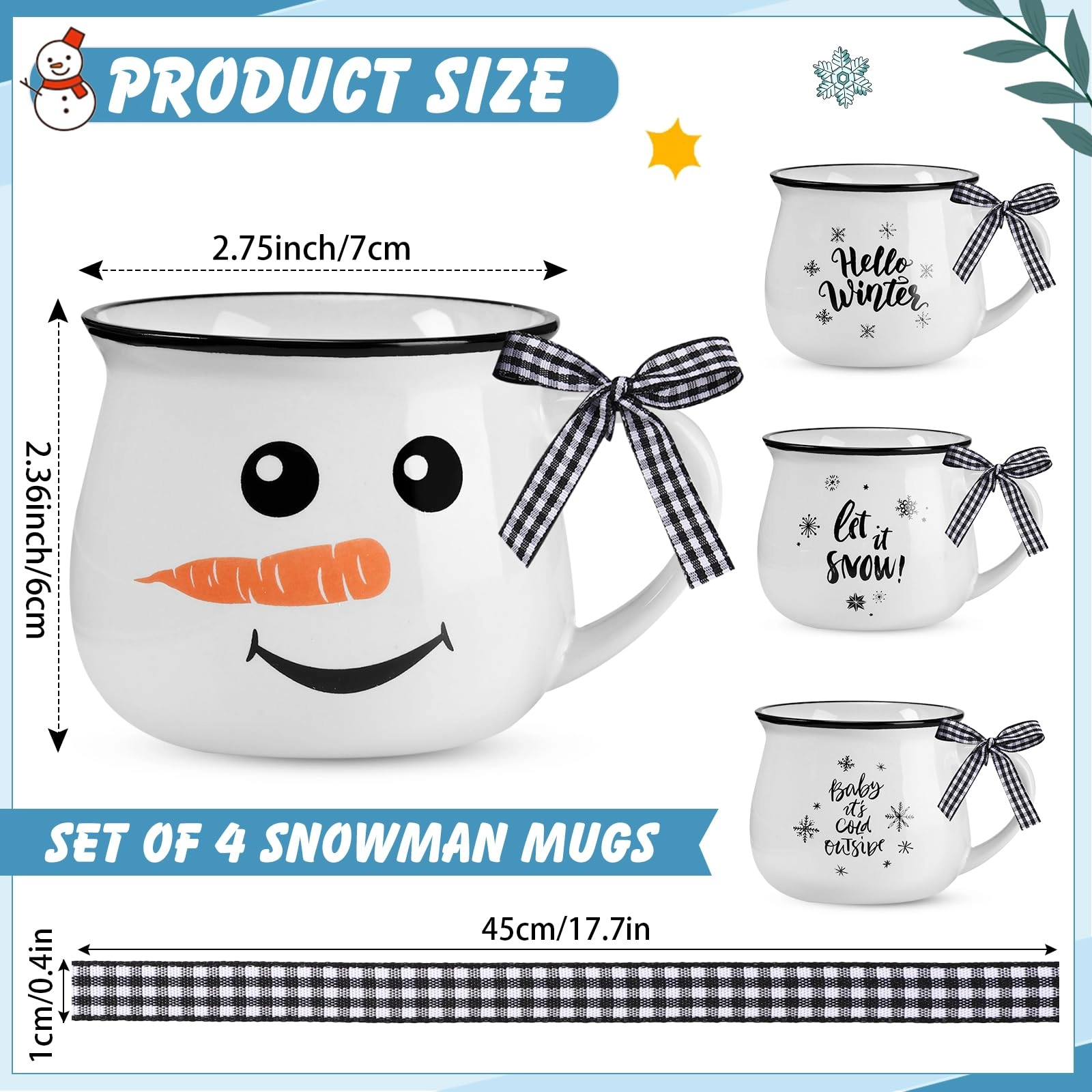 Snowman Mini Mug - 4 pcs - Christmas - 150 ml