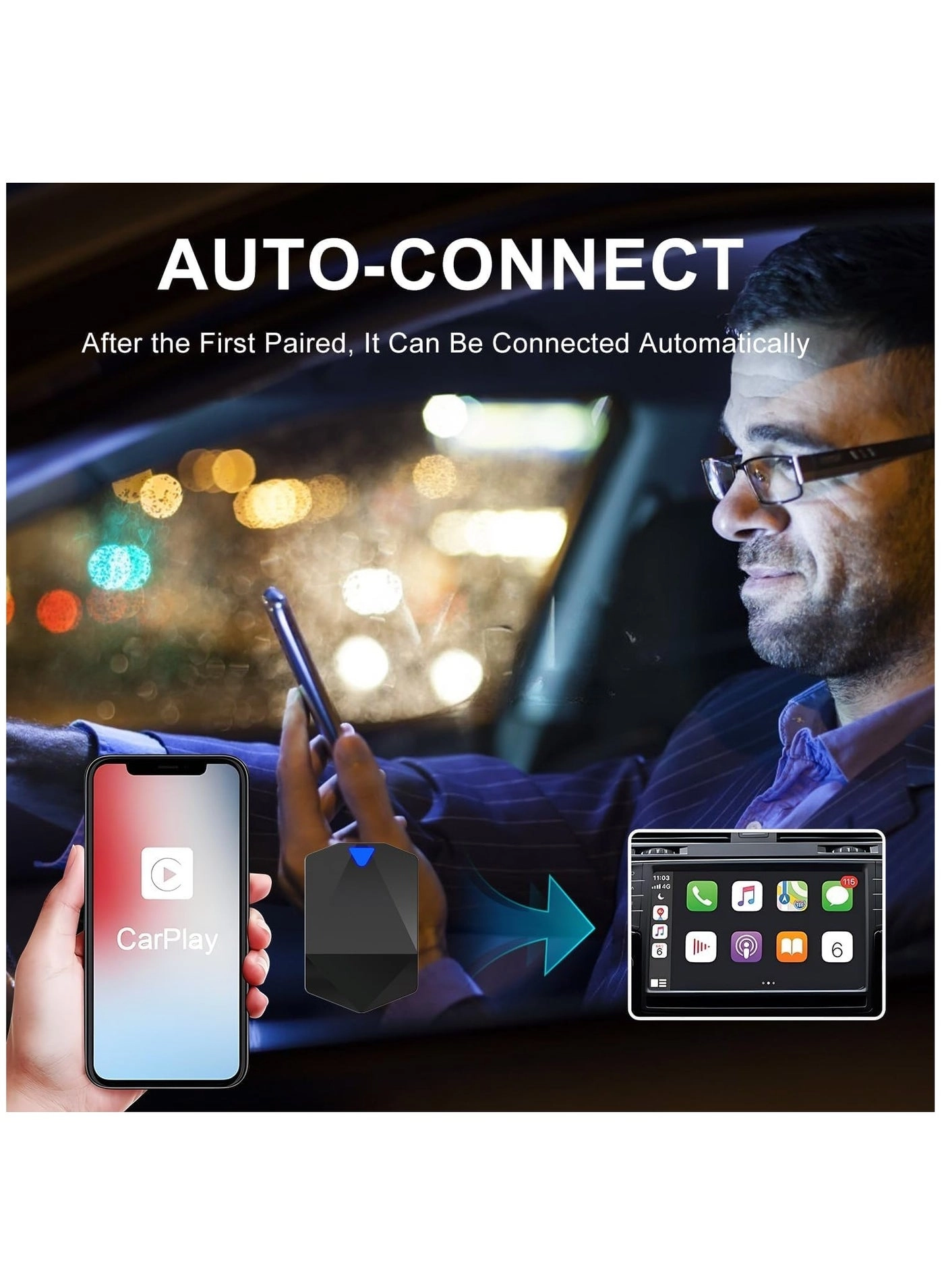 Wireless Carplay Adapter & Android Auto Adapter - 2 in-1 Plug & Play Bluetooth