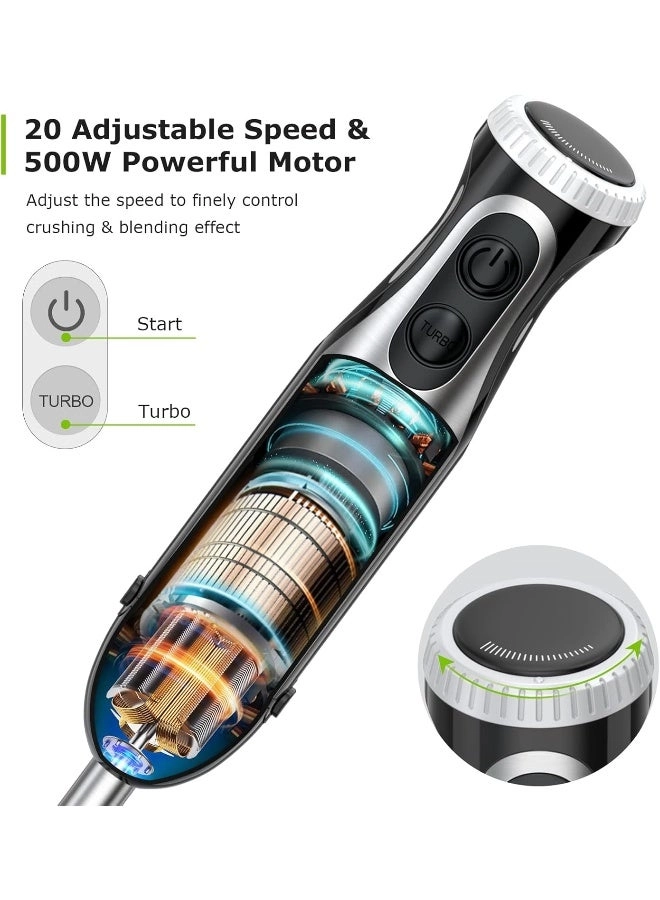 Immersion Blender - 20 Variable Speeds & Turbo, 4-in-1 Stainless Steel